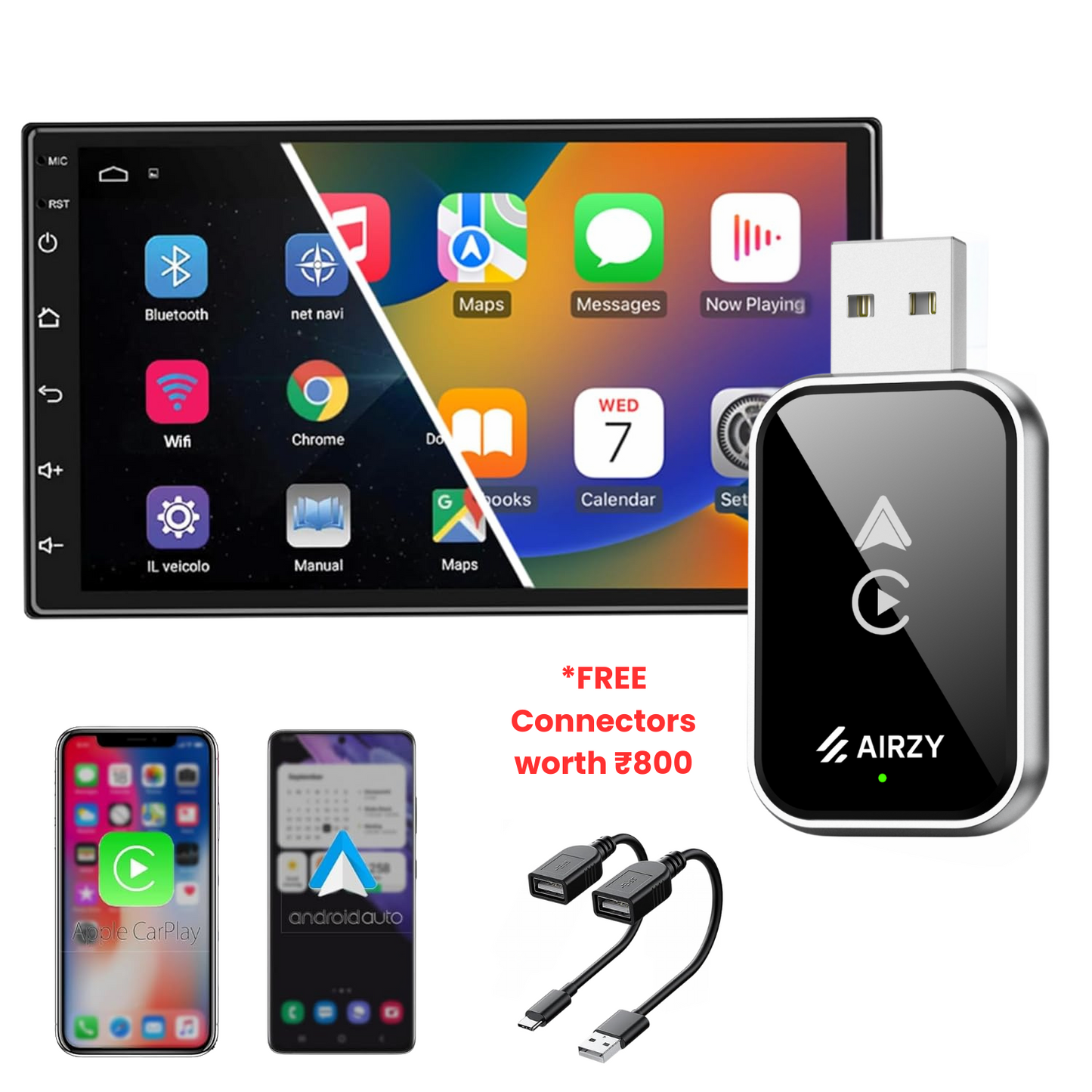 Airzy Wireless CarPlay & Android Auto Adapter – Seamless Plug & Play | Lag-Free | Dual Compatibility