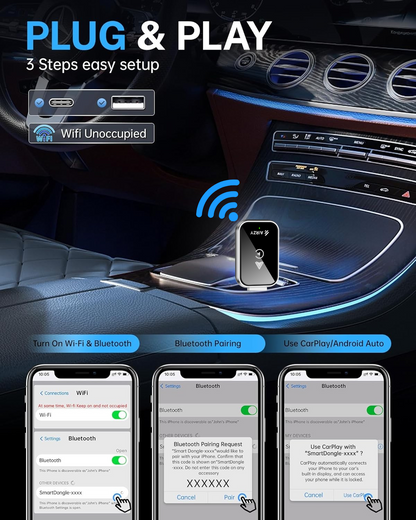 Airzy Wireless CarPlay & Android Auto Adapter – Seamless Plug & Play | Lag-Free | Dual Compatibility