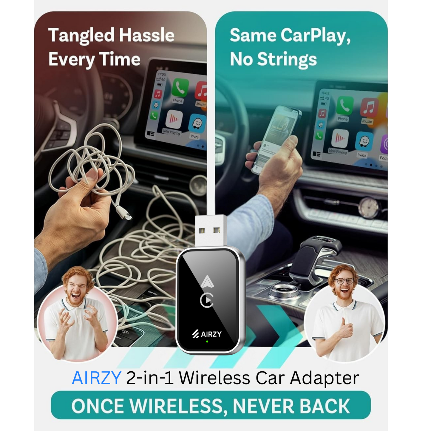 Airzy Wireless CarPlay & Android Auto Adapter – Seamless Plug & Play | Lag-Free | Dual Compatibility